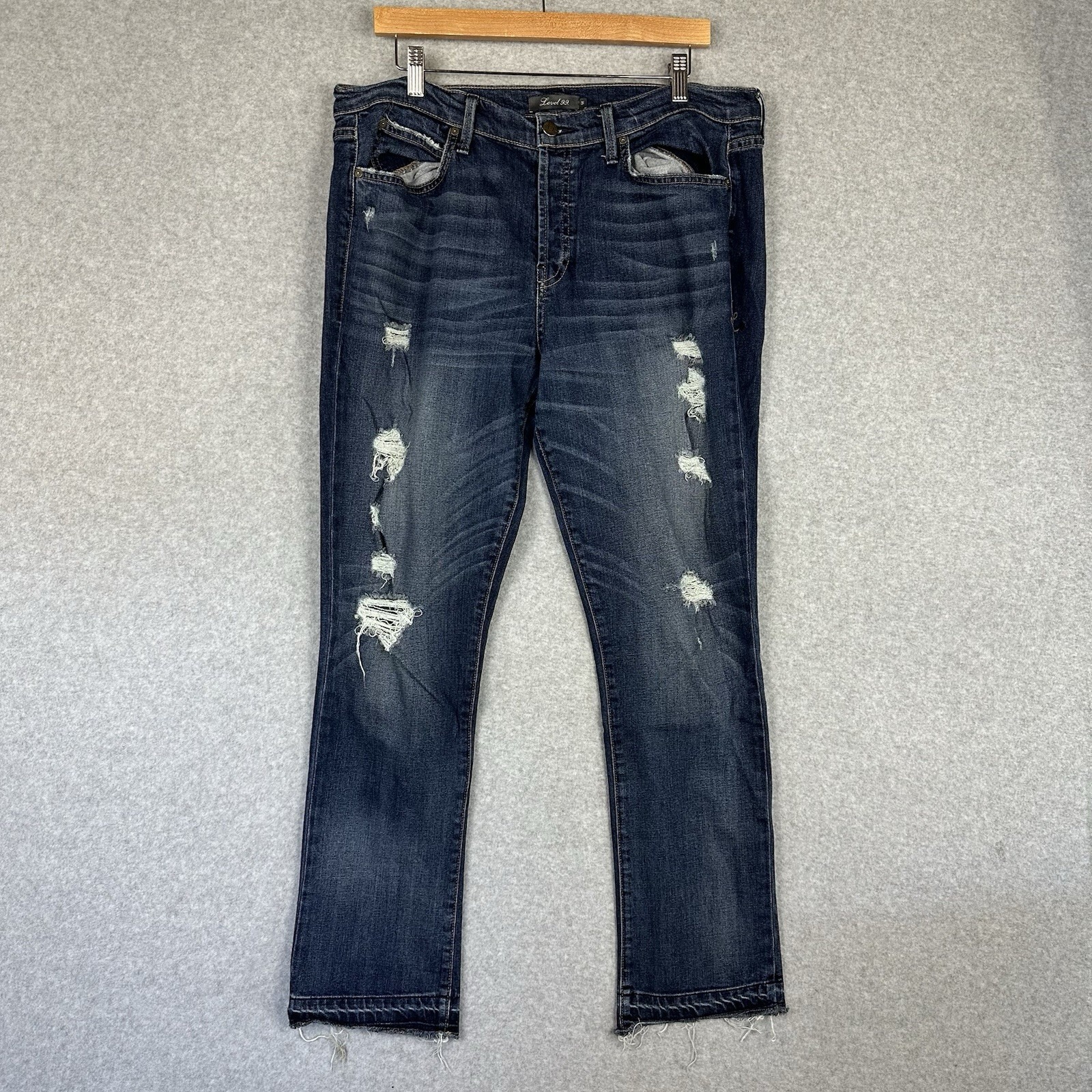 Level 99 Jeans Women's 36 Blue Medium Wash High Rise Straight Leg Distressed